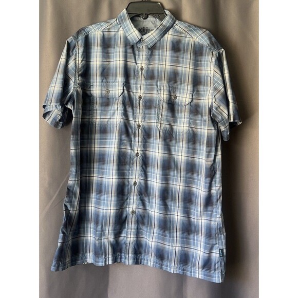 Kuhl Shirt Large Blue Plaid Button Up Short Sleeve Mountain Grown Outdoor Pocket - Picture 4 of 12